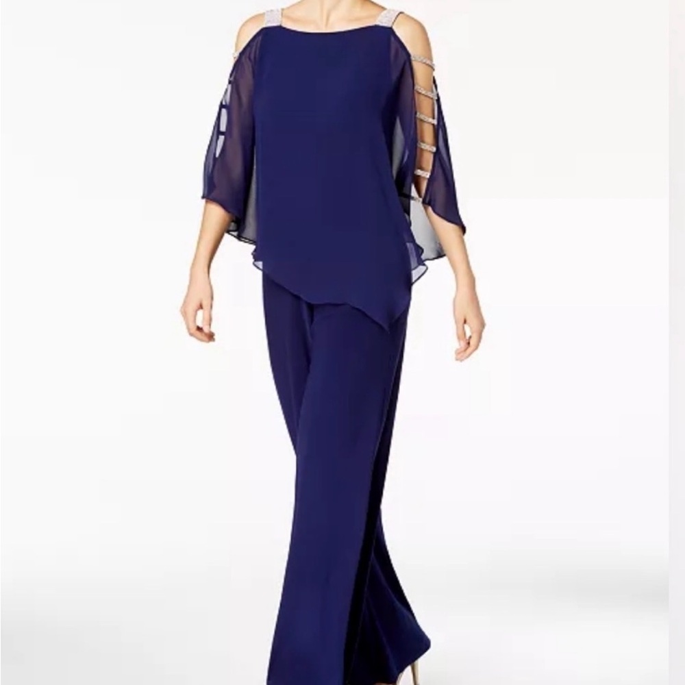 Chic Blue Jumpsuit with Rhinestone Straps